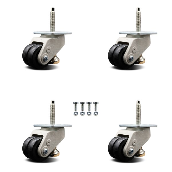 Nylon Swivel TS Caster w/2.8" Black Wheel & M16 x 2.0mm x 24mm Stems, 4PK